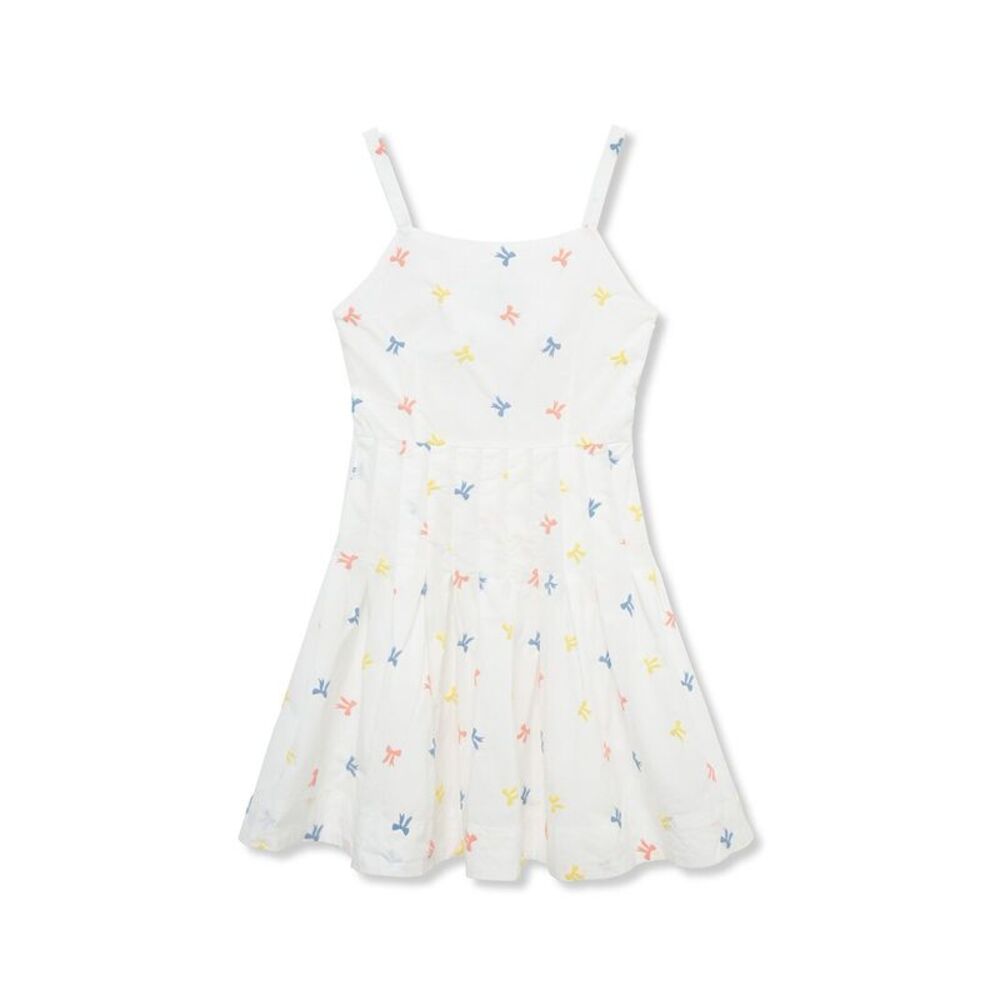 Girls' White Sundress with Colorful Bow Prints